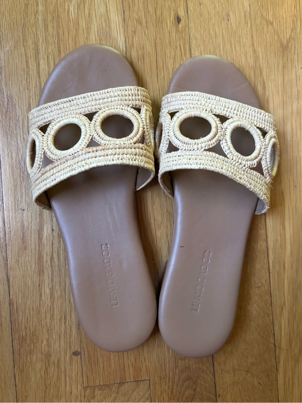 Le Mogador Vero Cuoio Beige Woven Circle-Detail Slide Sandals flat 39